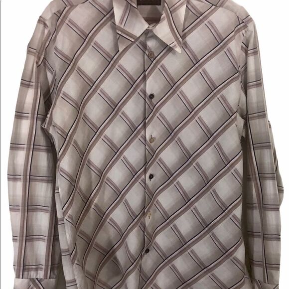 Ben Sherman Long Sleeve Brown Plaid Collared Shirt - Picture 1 of 4